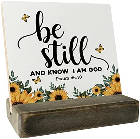 Christian Citat plak, Psalam 46: 10- Budite mirni i znajte da sam Bog, plaketa sa drvenim štandom, drveni