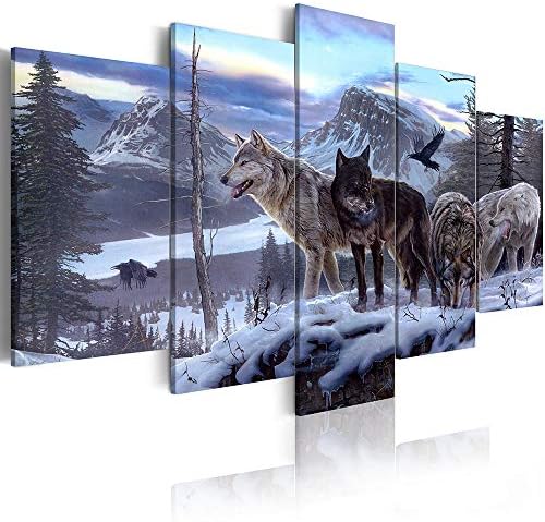 ArtHome520 slike plavog životinjskog Vuka slike divljih životinja platno Print slike spremne za Okačenje za Kućni dekor zidna Umjetnost dnevna trpezarija Artwork moderno uokvireno 5 ploča