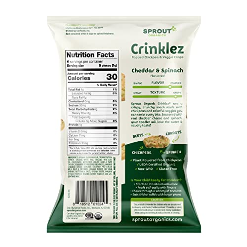 Sprout Foods Inc Organska hrana za djecu Toddler Snacks Crinklez, Cheesy Spinach, 1,48 oz, paket od 6