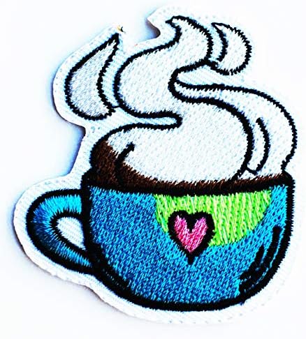 Espresso Cup kafe vruće piće i ružičasto srce Cartoon Gvožđe na patch vezeni zakrpa za zakrpe za