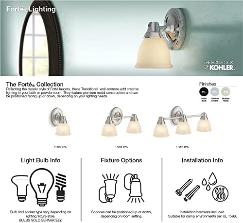 Kohler 11366-CPL Forté kupatilo za kupatilo, dvostruko zidno osvetljenje, pozicija okrenuta gore ili