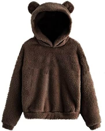 Narhbrg ženske slatke kapućene kapuljače, teen djevojke sherpa usjev pulover ugodne bluze s dukselom fleece Fluffy kratki kaputi