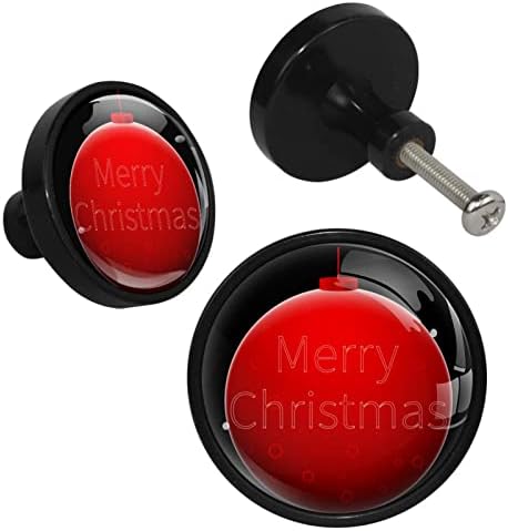 Oryuekan 4 paket komoda za gumenke za ladice Staklene gumbe Povucite za ormare i ladice Ručice za ormariće i kuhinju, kupatilo, sretan božićni crveni lopta