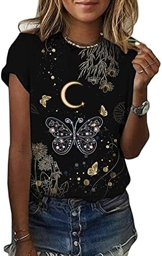 Ženske šarene print T majica Butterfly Graphic Bluuse okrugli vrat kratkih rukava Tee 2023 Ležerna