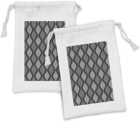 Ambesonne apstraktna torbica od 2, nijanse pruga sa mozaički valovitim uzorcima u jednobojnom dizajnu, male torbe za vuču za toaletne potrepštine i favorize, 9 x 6, blijeda i tamno siva