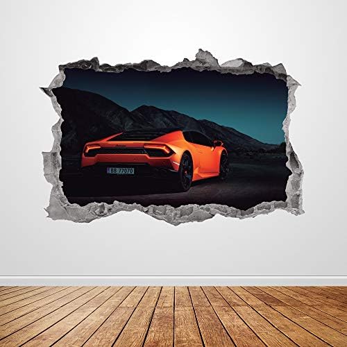 Lamborghini zidna naljepnica Art razbijena 3D grafički narančasti sportski trkački automobil zidni naljepnica
