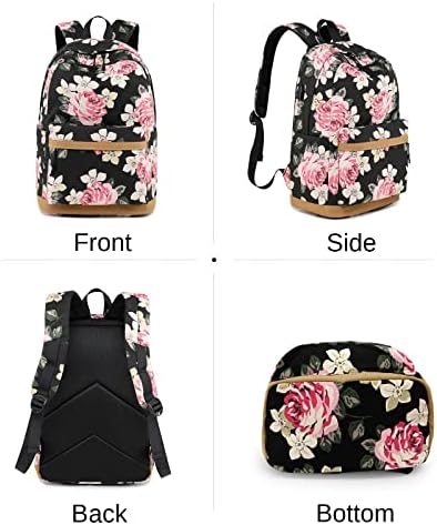 Ruksak za djevojke školske torbe prijenosna prelazni ruksaci izdržljiva torba za knjige sa USB portom za punjenje za žene tinejdžeri studenti cvjetni crni