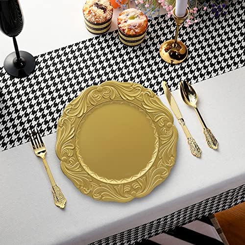 Leemxiiny zlatne ploče sa reljefnim rubom, plastičnim florom ukrasnim punjačima za ploče za večeru od 6 rasutih vjenčanja za postavku stola, zabava, odmor, odmor