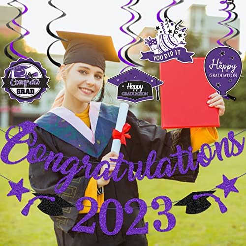 Ljubičaste čestitke 2023 Banner dekoracije za diplomske zabave 2023 ljubičaste i Crne klase 2023 dekoracije
