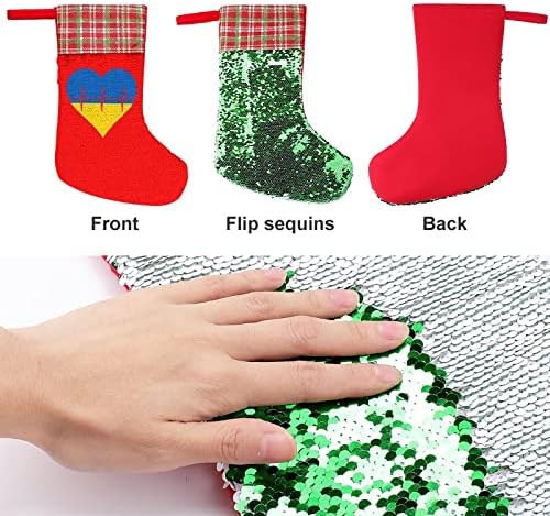 Ljubav Ukrajina Heartbeat Sequin Božićne prazničke čarape Reverzibilna boja Promjena čarobnih zaliha za Xmas