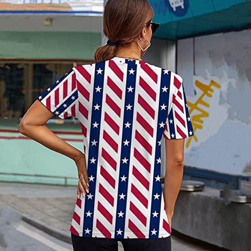Žene patriotske majice Dan neovisnosti Stripe Stripes Resipted Ljetni casual okrugli vrat kratki