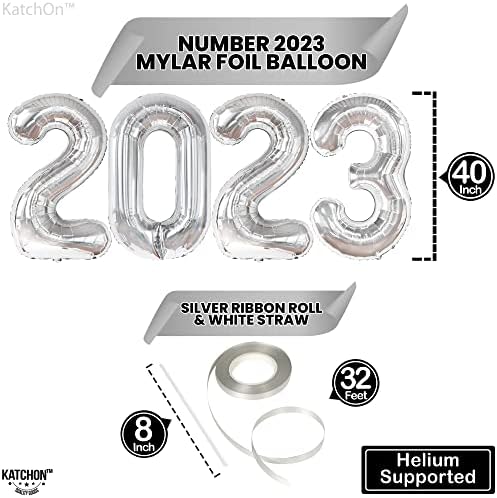 Srebrni sjaj sretni novogodišnji transparent - 10 stopa | Silver Happy New Year Baloni, 16 inčni | Srebro
