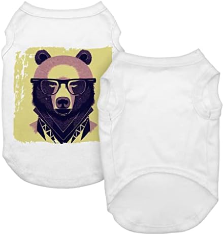 Hipster medvjeda Art Dog cisterna - majica za životinje - Jedinstvena odjeća za pse - Bijela, S