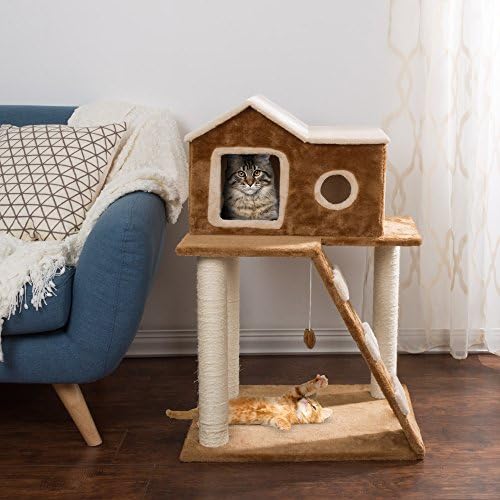 3-slojno mačje Drvo - plišani toranj za mačke na više nivoa sa stubovima za grebanje, ljestvama