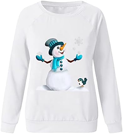 Ženski božićni vrhovi slatki snjegović medvjed tiska cvjetne majice dugih rukava pulover casual crewneck dukserice labavi udobni vrhovi