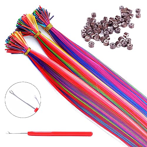 100 Strands 20 Party Colors Hair Extensions Kit +100 Micro Beads+ Micro Pulling Needle I-Tip Dugi Ravni Ukosnice Sintetički Otporni Na Toplotu Highlight Feather Micro Ring Hair Accessories