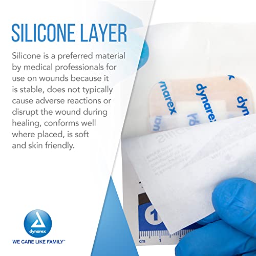 Dynarex Siligentle AG srebrne silikonske preljeve od pjene, njege rana, meka i upijajuća, bijela, 6 x 6 presvlaka za pjenu sa silikonskim slojem, 1 kutija od 10 ne lepljivih silikonskih preljeva za pjenu