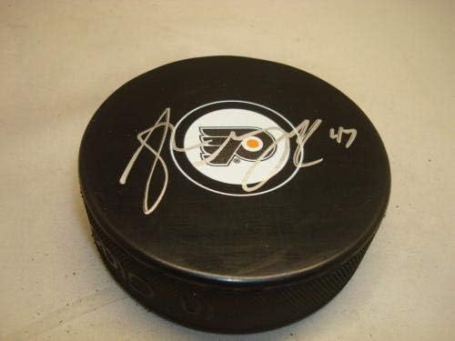Andrew MacDonald potpisao Philadelphia Flyers Hockey Puck sa autogramom 1C-autogramom NHL Paks