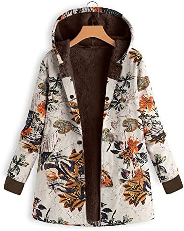 Nokmopo duge jakne za žene dugih rukava s kapuljačom debeli kompozitni plišani vintage cvjetni print plus jakna s kapuljačom