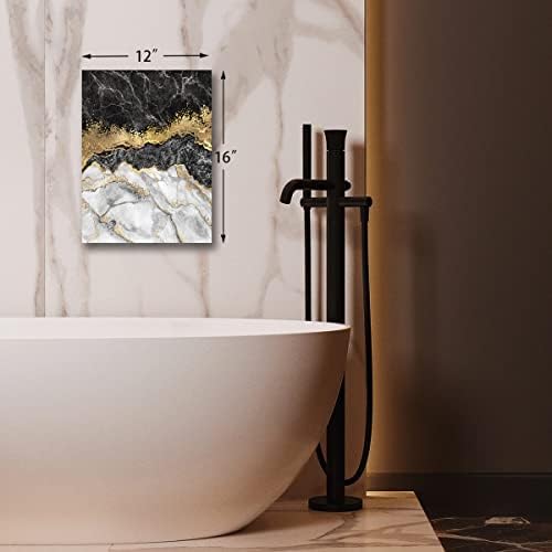 Sažetak platna Zidna umjetnost, crne zlatne mramorne umjetničke slike za kupatilo Dnevni boravak, uredsko uređenje Moderna platna umjetnička zona zidni dekor spreman za objesiti 12''x16 '', 1 panel