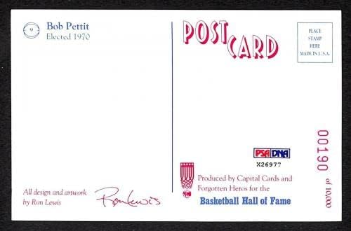 Bob Pettit potpisao center Court razglednicu sa autogramom Hawks PSA / DNK X26977 - NBA potpisi reza