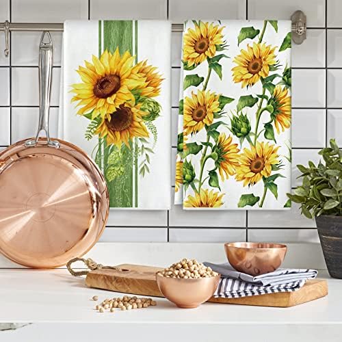 Anydesign suncokret kuhinjski ručnik 18 x 28 ljetni cvjetni akvarel cvjetni uzorak ukrasni ručnik za sušenje ručnika za ljeto Kuhanje pečenje čišćenja maramica, skup od 2