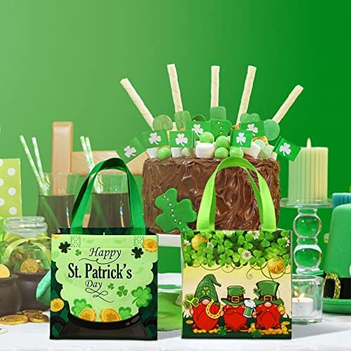 16 komada Day Party Party Favorit St. Patrick Netkane bombonske torbe Lucky Shamrock Goodoes Candy Tote torbe s ručkama Irska torbica za poklon za Danju Svetog Patrika Irska potrepštine