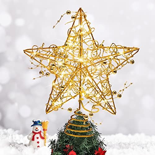 Božićna stabla staze, 10 inča zlatni božićni stablo sa LED svjetlima, ukrasima božićnog drveta, baterija