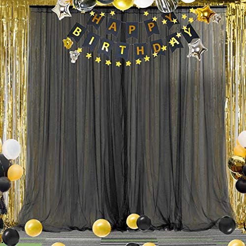 Crna pozadina zavjese Sheer Tulle pozadina zavjese za rođendansku zabavu Baby tuš vjenčanje Crne