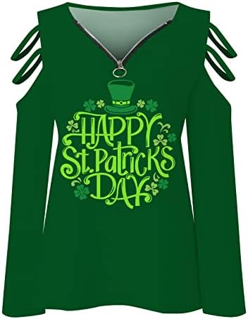 Cheeykey St. Patricks Dnevne majice za žene s dugim rukavima Shamrock Hladno rameni vrhovi