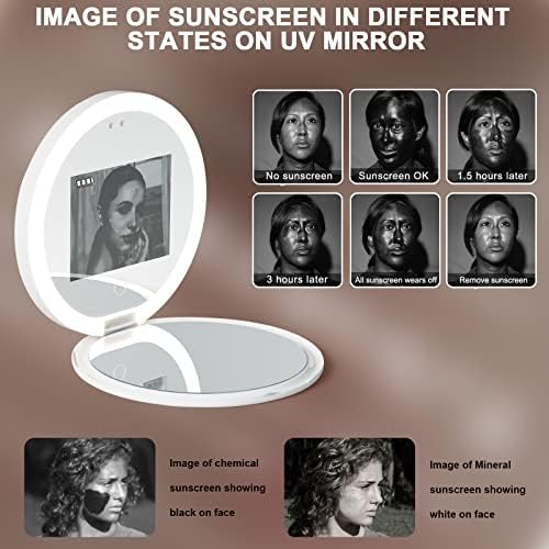 Hansong kompaktno ogledalo sa UV kamerom Visualize kremu za sunčanje lica, 2x uvećanje putno ogledalo za šminkanje