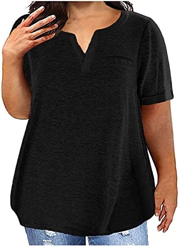 Numaller ljetni vrhovi za žene 2023 Plus Size jednobojne majice V izrez ljetni kratki rukavi mama majice za žene