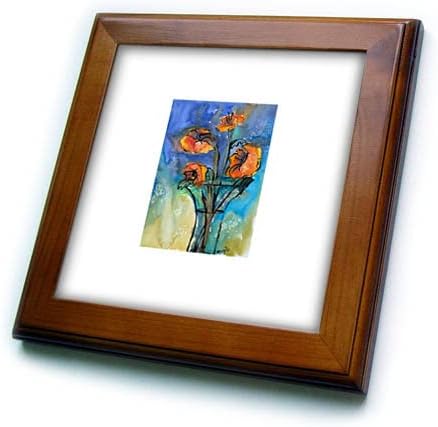 3drose slika narandžastog cvijeća u vazi plava pozadina akvarel i. - Uramljene Pločice