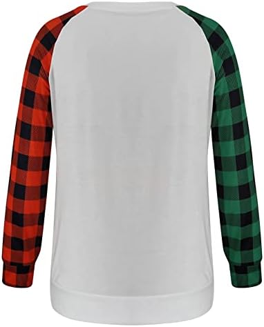 Sretan Božić pulover Top za žene karirani Patchwork Dugi rukav Božić Tree Print Shirts labava Casual bluza