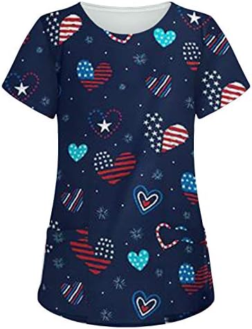 Košulje od 4. jula za žene Američka zastava Ljetni kratki rukav V rect ties sa 2 džepa bluza TOP HAUS-a