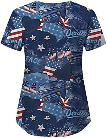 4. jula majice za žene američka zastava ljetne kratke rukave V izrez majice sa 2 džepovima bluza Top