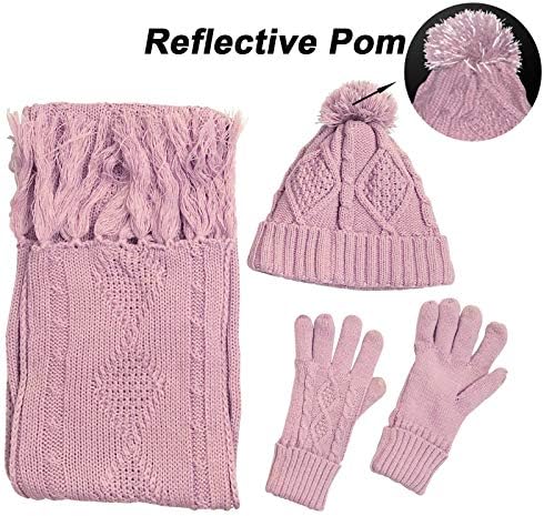 Topli šal rukavi šešir Beanie Set - kabel pleteni zimski poklon set Pom Cap Touch ekrana Dugi šal 3 kom set za žene
