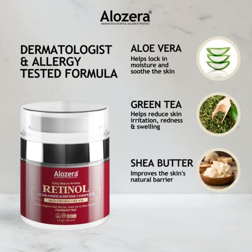 Alozera Retinol Skin Učvršćujuća krema za lice sa organskim aloe Vera gelom, zelenim čajem i Shea maslacem, 1.7 oz