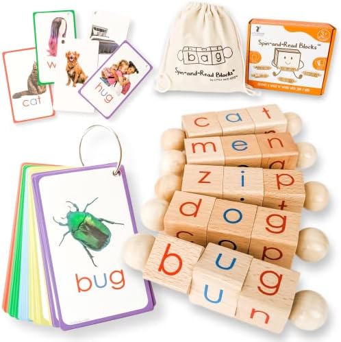 LITTLE BUD KIDS Spin-and-Read Montessori fonetski blokovi za čitanje i drveni set igračaka CVC Phonics za čitaoce početnike