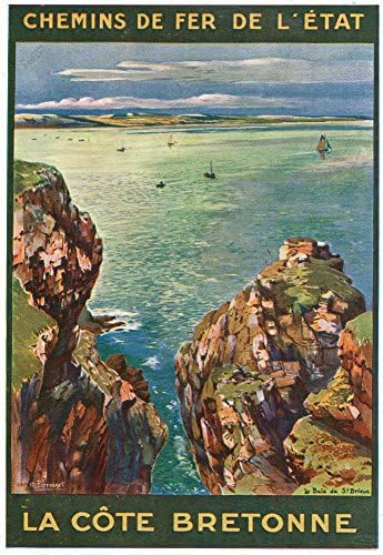 Lantern Press Brittany, Francuska, pogled na more sa stjenovite obale; državne željeznice, Vintage Travel Poster
