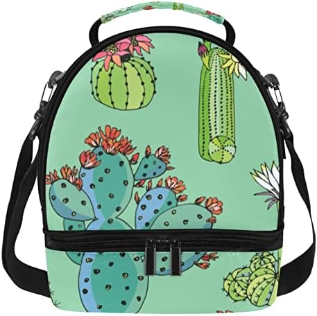 Izolovana torba za ručak za žene i muškarce, nepropusna Dupla paluba kutija za ručak Picnic Cooler torba za radnu školu, kaktus sa uzorkom cvijeća