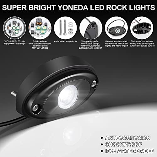YONEDA White Rock Lights UltraBright LED 4pods vodootporni Underglow Neonski Setovi za neonsko