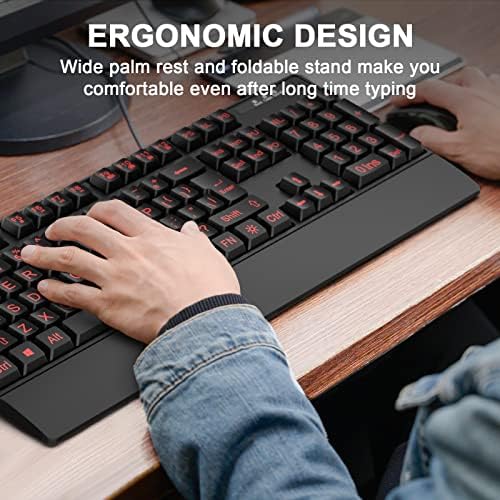 Tastatura sa velikim pozadinskim osvetljenjem, žičana USB tastatura sa visokim kontrastom, tastatura za štampanje velikih fontova u punoj veličini sa belim osvetljenim LED kompatibilnim za decu starije ili slabovide