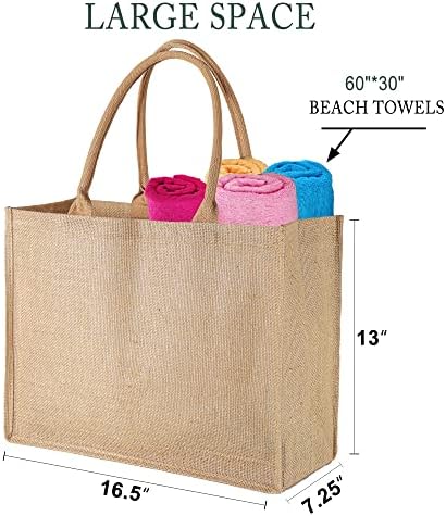 Beegneen 8 Pack Burlap Jute torba Bulk X-Velike plaže Tote sa unutrašnjim džepom patentnih zatvarača i ručke W16.5 × H13 × D7.25 prazne vrećice za burmu za učitelja majke djeveruševe vjenčanja