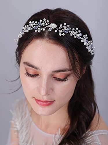 JWICOS Silver Bridal Pearl traka za glavu vjenčanje pokrivala za glavu Pearl vjenčanje Hair