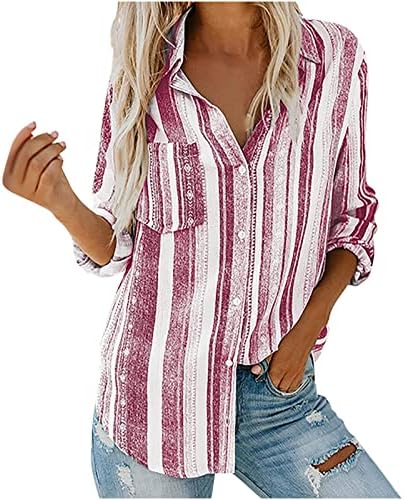 Ženski modni rever Dugi rukav labavi džepni rolni rukav višebojna košulja Top ženska majica