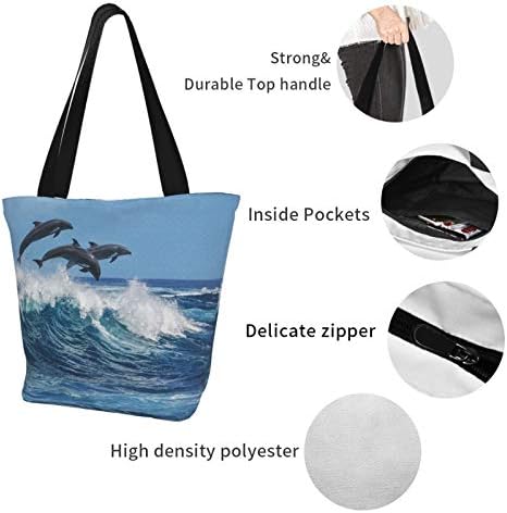 antcreptson Umping Dolphins Platnena torba za višekratnu upotrebu za žene, platnene torbe sa ručkama za školski rad, torbe za kupovinu poklon za prijatelje žene 11 x 7 x 13 inča
