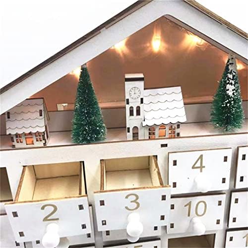 QUUL Božić bijeli LED 24-dnevni drveni Advent Kalendar na baterije svjetlo-up 24 ladice za pohranu kuća