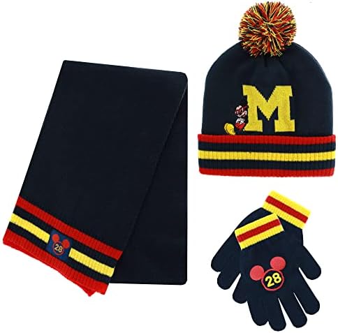 Zimski šešir, šal i rukavice za snijeg Mickey Mouse Kid, 3 kom. Set, meka i topla odjeća na otvorenom