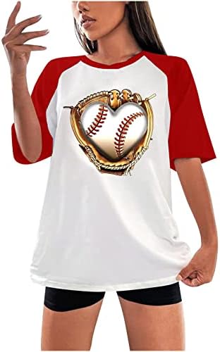 Boja blok vrhovi za žene, žene 'kratki rukav Ležerne prilike T majice Baseball Graphic Labav udobni